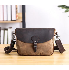 Waxed Canvas Leather Mens 10'' Khaki Side Bag Shoulder Bag Messenger Bag for Men