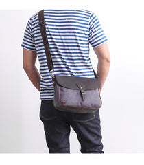 Waxed Canvas Leather Mens 10'' Khaki Side Bag Shoulder Bag Messenger Bag for Men