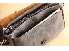Waxed Canvas Leather Mens 10'' Khaki Side Bag Shoulder Bag Messenger Bag for Men