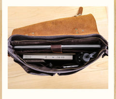 Casual Canvas Leather Mens Khaki Handbag 14'' Side Bag Gray Messenger Bag For Men