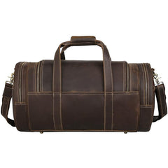 Casual Brown Leather Barrel ound Men's Large Overnight Bag Travel Bag Luggage Weekender Bag For Men