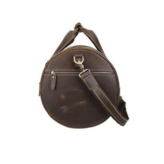 Casual Brown Leather Barrel ound Men's Large Overnight Bag Travel Bag Luggage Weekender Bag For Men
