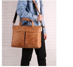 Vintage Fashion Leather Mens 13inch Briefcase Laptop Shoulder Bag Business Bag Handbag For Men