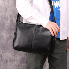 Casual Fashion Black Leather Men's Side Bag Courier Bag Black Vertical Messenger Bag For Men