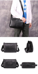Casual Fashion Black Leather Men's Side Bag Courier Bag Black Vertical Messenger Bag For Men