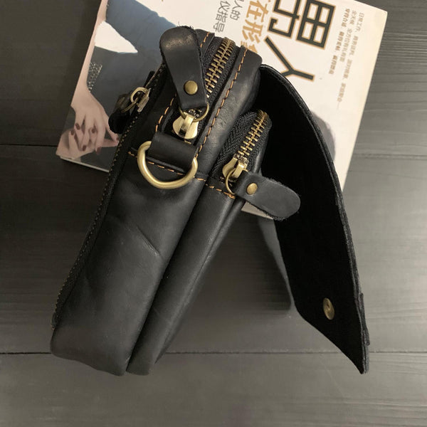 Cool Black Leather Men's Biker Belt Pouch Waist Belt Bag Small Biker Side Bag Fo WG00881006