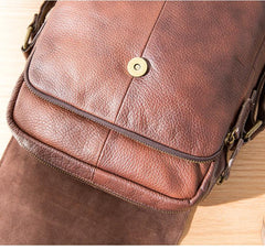 Casual Leather Mens 8 inches Vertical Side Bag Brown Messenger Bags Postman Bag for Men