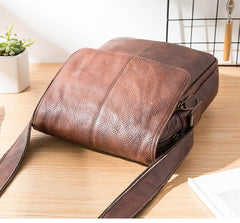 Casual Leather Mens 8 inches Vertical Side Bag Brown Messenger Bags Postman Bag for Men
