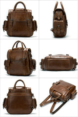 Vintage Mens Leather Small Backpack Handbag Briefcase Shoulder Bag for Men