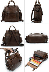 Vintage Mens Leather Small Backpack Handbag Briefcase Shoulder Bag for Men