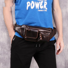 Cool Brown Leather Men's Fanny Pack Hip Pack Waist Bag Chest Bag For Men