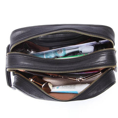 Casual Black Leather Men's Wristlet Bag Double Zipper Clutch Bag For Men