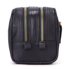 Casual Black Leather Men's Wristlet Bag Double Zipper Clutch Bag For Men