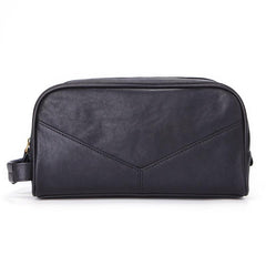Casual Black Leather Men's Wristlet Bag Double Zipper Clutch Bag For Men