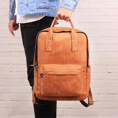 Brown Leather Mens School Backpack Travel Backpack Handbag 13inch Computer Backpack for Men