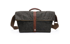 Waxed Canvas Mens Side Bag 13‘’ Khaki Courier Bag Messenger Bag for Men