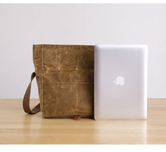 Waxed Canvas Mens Side Bag 13‘’ Khaki Courier Bag Messenger Bag for Men