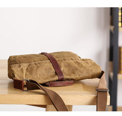 Waxed Canvas Mens Side Bag 13‘’ Khaki Courier Bag Messenger Bag for Men