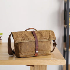 Waxed Canvas Mens Side Bag 13‘’ Khaki Courier Bag Messenger Bag for Men