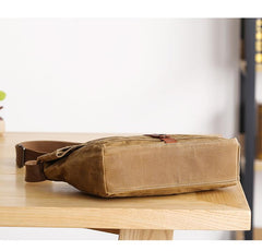 Waxed Canvas Mens Side Bag 13‘’ Khaki Courier Bag Messenger Bag for Men