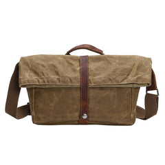 Waxed Canvas Mens Side Bag 13‘’ Khaki Courier Bag Messenger Bag for Men