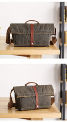 Waxed Canvas Mens Side Bag 13‘’ Khaki Courier Bag Messenger Bag for Men