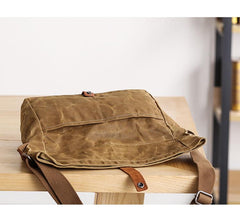 Waxed Canvas Mens Side Bag 13‘’ Khaki Courier Bag Messenger Bag for Men