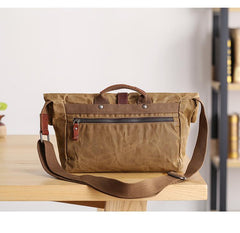 Waxed Canvas Mens Side Bag 13‘’ Khaki Courier Bag Messenger Bag for Men