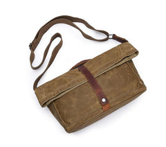 Waxed Canvas Mens Side Bag 13‘’ Khaki Courier Bag Messenger Bag for Men
