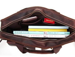 Vintage Mens Leather 14inch Laptop Briefcase Handbag Work Bag Business Bag Shoulder Bag For Men