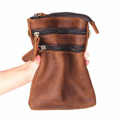 Vintage Leather Men's Waist Belt Pouch Cell Phone Holster Brown Mini Side Bag For Men