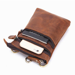 Vintage Leather Men's Waist Belt Pouch Cell Phone Holster Brown Mini Side Bag For Men