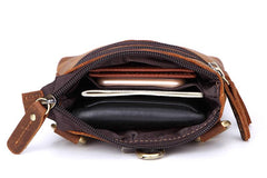 Vintage Leather Men's Waist Belt Pouch Cell Phone Holster Brown Mini Side Bag For Men