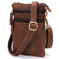 Vintage Leather Men's Waist Belt Pouch Cell Phone Holster Brown Mini Side Bag For Men