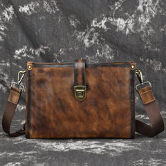 Vintage Brown Leather Men's Side Bag Messenger Bag 10'' Courier Shoulder Bag For Men