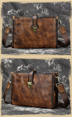 Vintage Brown Leather Men's Side Bag Messenger Bag 10'' Courier Shoulder Bag For Men