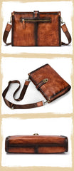 Vintage Brown Leather Men's Side Bag Messenger Bag 10'' Courier Shoulder Bag For Men