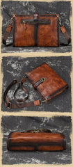 Vintage Brown Leather Men's Side Bag Messenger Bag 10'' Courier Shoulder Bag For Men