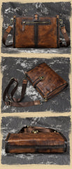 Vintage Brown Leather Men's Side Bag Messenger Bag 10'' Courier Shoulder Bag For Men