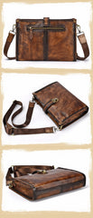Vintage Brown Leather Men's Side Bag Messenger Bag 10'' Courier Shoulder Bag For Men