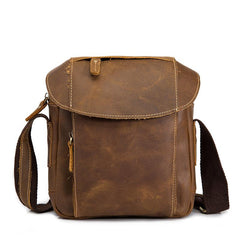 Vintage Brown Leather Men's Small Vertical Side Bag Small Messenger Bag For Men