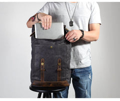 Casual Men's Waxed Canvas Brown School Travel Backpack Laptop Backpack For Men