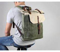 Casual Waxed Canvas Green Men's Travel School Backpack Laptop Backpack For Men