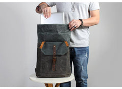 Casual Waxed Canvas Green Men's Travel School Backpack Laptop Backpack For Men