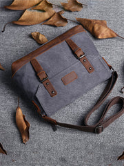 Casual Canvas Mens Womens Simple 10‘’ Side Bag Green Courier Bag Messenger Bag Backpack for Men