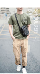 Casual Small Leather Mens Black Side Bags Small Vertical Postman Bag Messenger Bags For Men