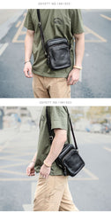 Casual Small Leather Mens Black Side Bags Small Vertical Postman Bag Messenger Bags For Men