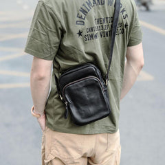 Casual Small Leather Mens Black Side Bags Small Vertical Postman Bag Messenger Bags For Men