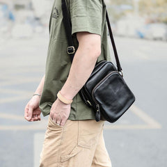 Casual Small Leather Mens Black Side Bags Small Vertical Postman Bag Messenger Bags For Men