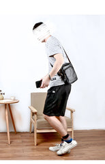 Casual Small Leather Mens Black Side Bags Small Vertical Postman Bag Messenger Bags For Men